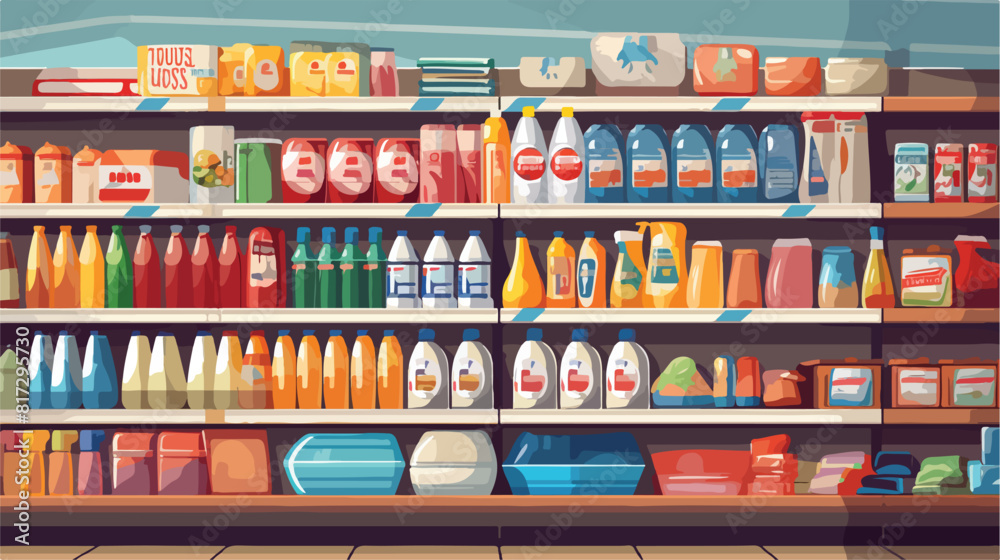 Store supermarket shelves shelfs with household che