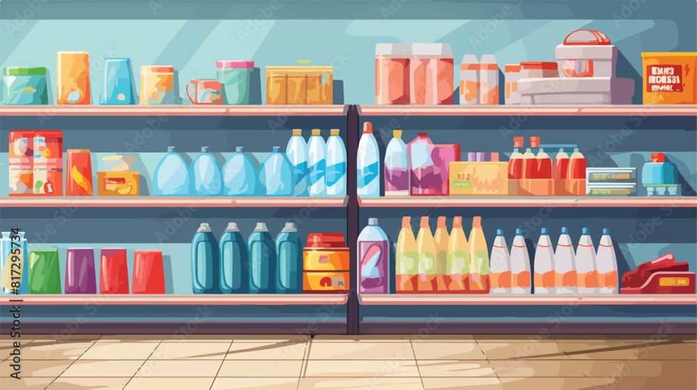 Store supermarket shelves shelfs with household che