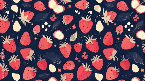 Strawberries seamless pattern. Endless black backgr