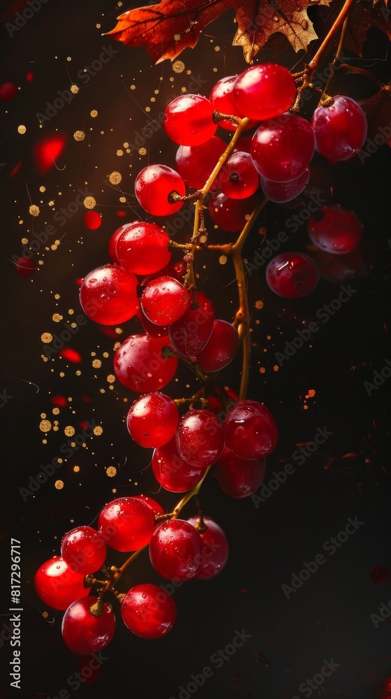 Ripe red grapes arranged on a dark black surface Ripe red grapes arranged on a dark black surface