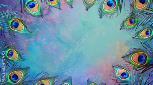 Background of peacock feathers. The background is in an abstract style. A pattern of feathers. An exotic bird.