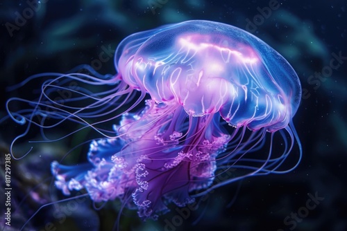 A large purple jellyfish with a blue center