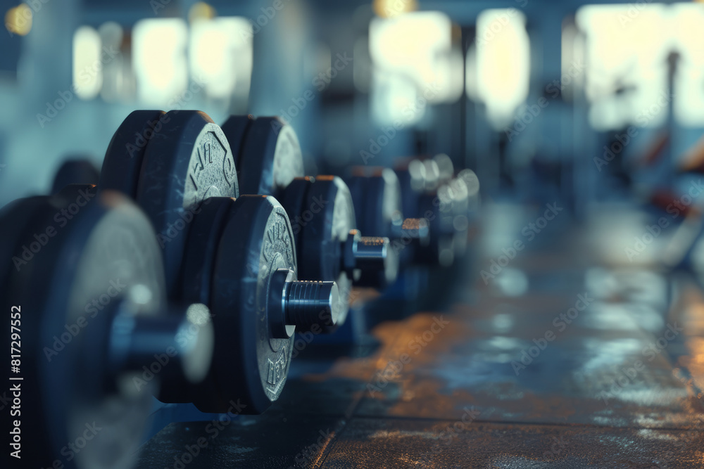 Gym Background with Dumbbells and Weight Plates