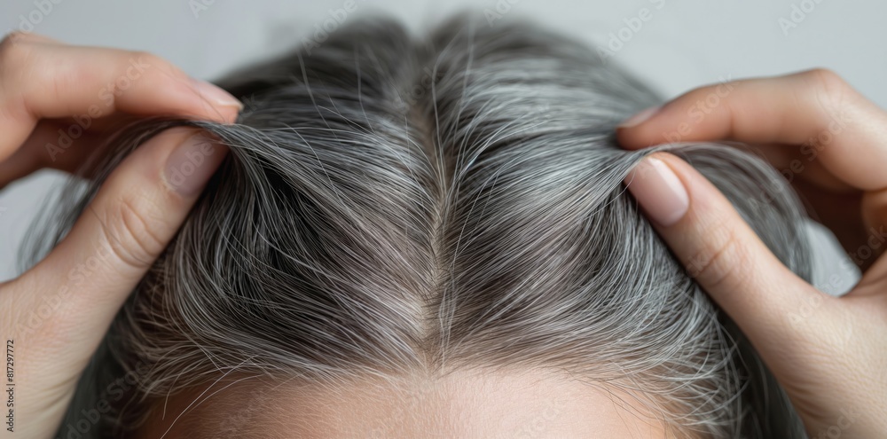 Fototapeta premium Close-Up of Woman's Gray Hair Roots