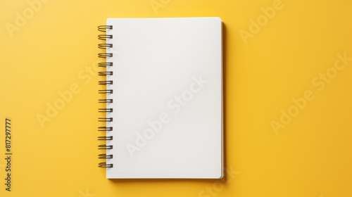 An empty notebook photographed from a top down perspective on a bicolor background photo