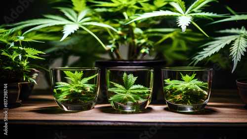 Wallpaper Mural Cannabis and Glasses - Close-up Shot of Three Glasses Arranged Around a Marijuana Plant Torontodigital.ca