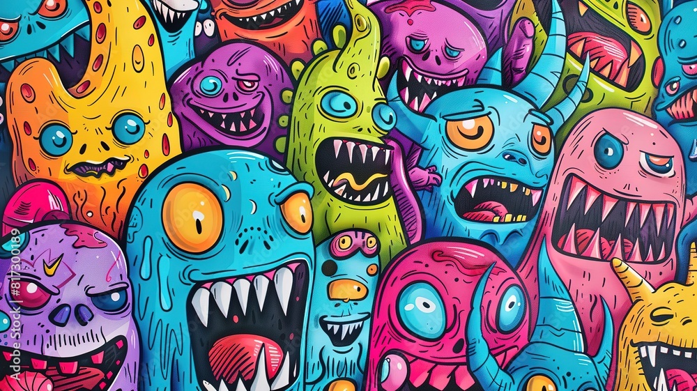 Fototapeta premium Funny characters Colorful doodle monster art