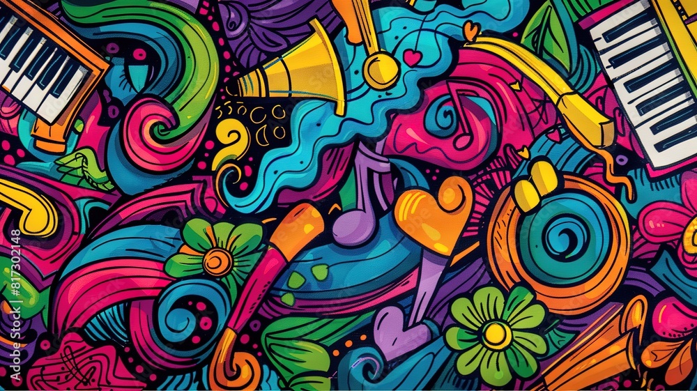 Colorful Doodle art music, Creative music background