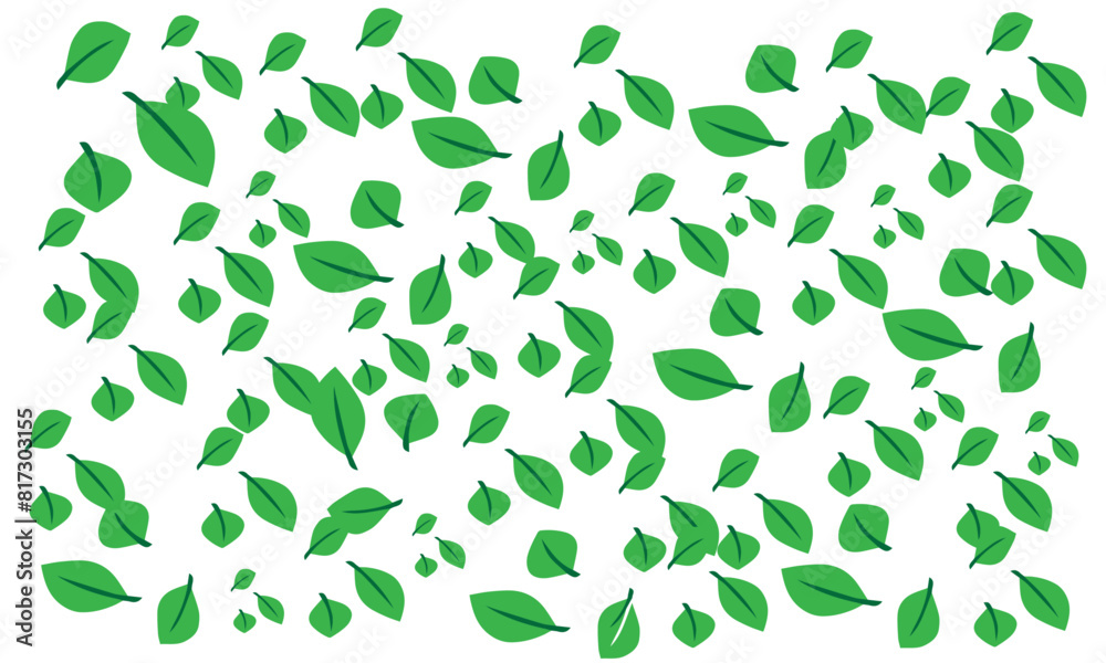 Green Leaves Flying Movement With White Backgrounds 3d Rendering. Greenery leaves.