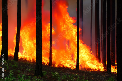 Forest fire. Wildfire. Fire that burns the entire forest with its hot fire flames. Problem that increases with the droughts of recent years. Fires that affect places such as Canada and the USA. Smoke.