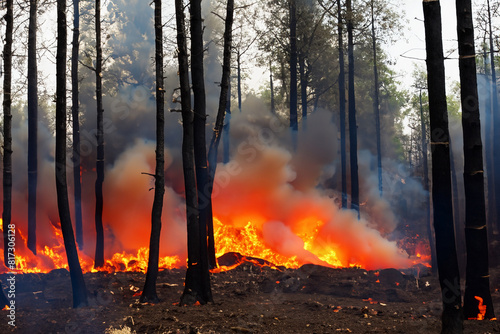 Forest fire. Wildfire. Fire that burns the entire forest with its hot fire flames. Problem that increases with the droughts of recent years. Fires that affect places such as Canada and the USA. Smoke.