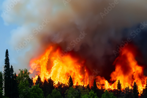 Forest fire. Wildfire. Fire that burns the entire forest with its hot fire flames. Problem that increases with the droughts of recent years. Fires that affect places such as Canada and the USA. Smoke.