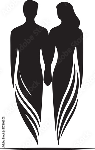 Couple silhouette set falling in love different poses isolated on white background