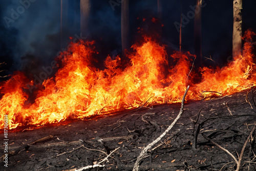 Forest fire. Wildfire. Fire that burns the entire forest with its hot fire flames. Problem that increases with the droughts of recent years. Fires that affect places such as Canada and the USA. Smoke.