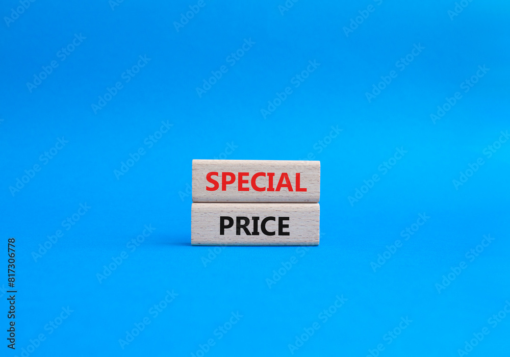 Special Price symbol. Concept word Special Price on wooden blocks. Beautiful blue background. Business and Special Price concept. Copy space