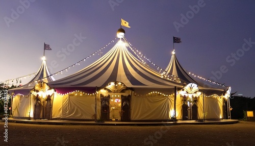 circus tent with illuminations lights at night cirque facade festive attraction