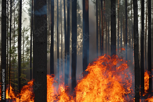 Forest fire. Wildfire. Fire that burns the entire forest with its hot fire flames. Problem that increases with the droughts of recent years. Fires that affect places such as Canada and the USA. Smoke.