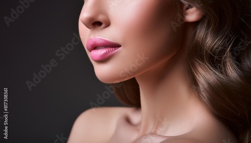 beautiful plump pink matte lips side view