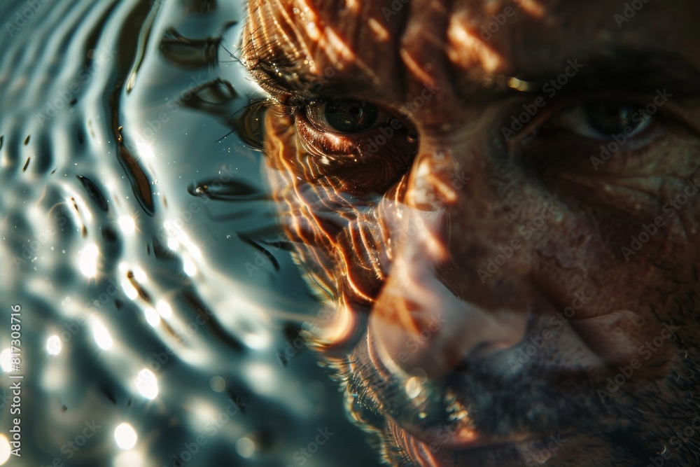 Image focuses on an abstract water surface with rippled details and sparkling bokeh lights Image focuses on an abstract water surface with rippled details and sparkling bokeh lights