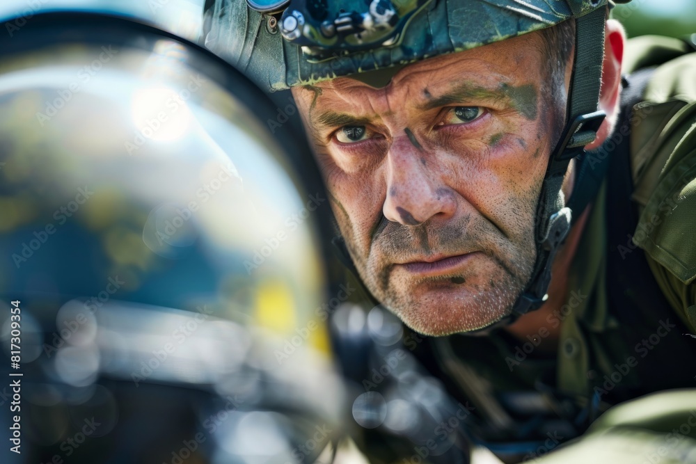 Close-up of a motorcycle helmet on the left with a bokeh light effect and greenery in the background Close-up of a motorcycle helmet on the left with a bokeh light effect and greenery in the background