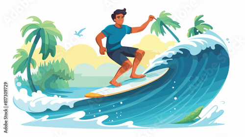 Surfer people surf ride water wave on sea beach sum © visual