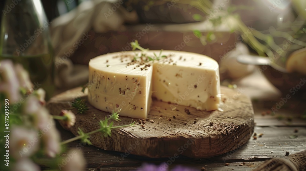 Savor the essence of Latvian tradition with a slice of cumin spiced cheese resting on a rustic wooden table a delightful nod to the lively festivities of the traditional June celebration of Savor the essence of Latvian tradition with a slice of cumin spiced cheese resting on a rustic wooden table a delightful nod to the lively festivities of the traditional June celebration of