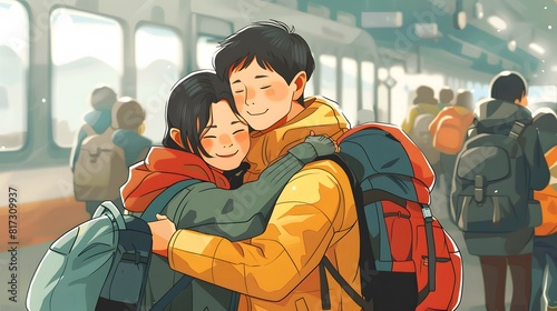Anime Illustration: Carefree Departure for Family Travel © masanyanka