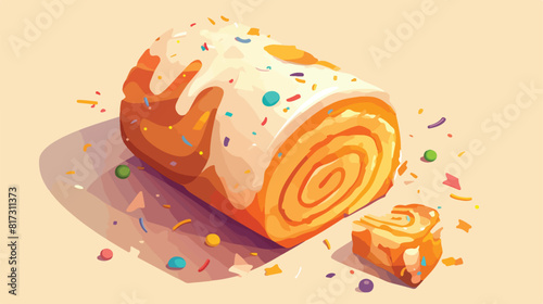 Swiss roll cake. Swirled spiral vanilla dessert. Sw