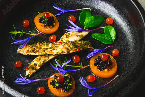 Gourmet anchovies with mix of caviar