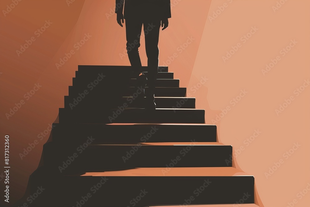 Man Walking Up Stairs Silhouette. Generative AI Man Walking Up Stairs Silhouette. Generative AI
