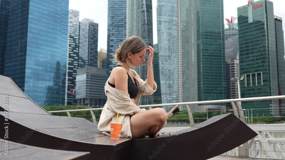 Freelancer girl is reading book in Singapore. Freelancer girl is reading book in Singapore.