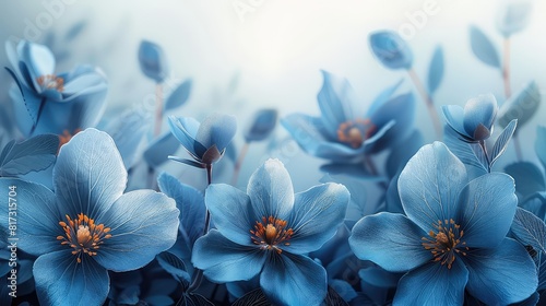 Elegant Blue Floral Designs Bordering a Soft White Center - Perfect for Artworks and Templates
