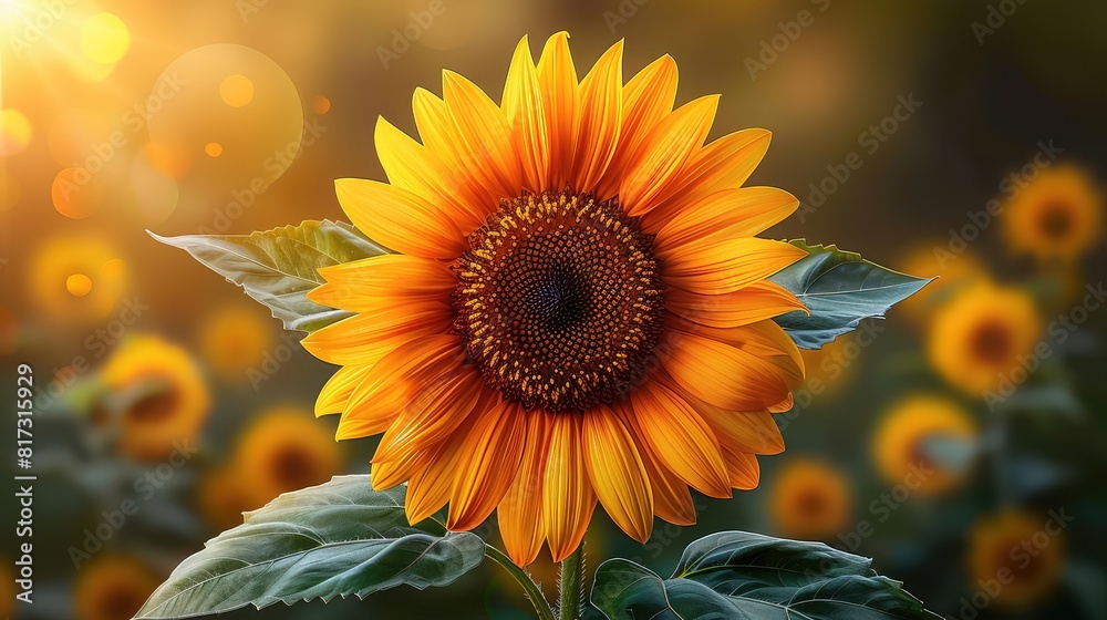 Fototapeta premium Vibrant Sunflower Illustration: Detailed Petals and Leaves on a Transparent Background, Ideal for Various Design Projects