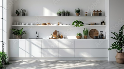 modern kitchen design, stylish and functional bright white kitchen with sleek cabinetry and minimalistic decor, offering a visually appealing environment © Aliaksandra