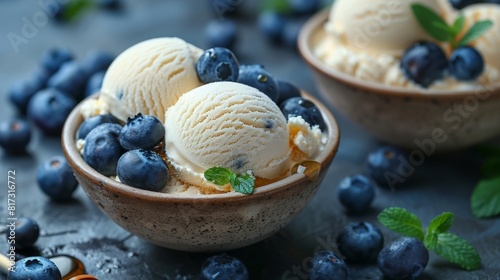gourmet dessert options, indulge in healthy dessert of cottage cheese ice cream with blueberries and honey drizzle a delicious treat