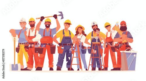 Team of workers with tools and equipment for home r