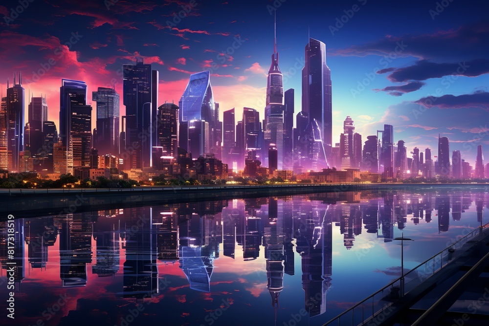 Obraz premium Futuristic City at Dusk