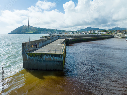 bray harbour in county wicklow, ireland, drone shot photo