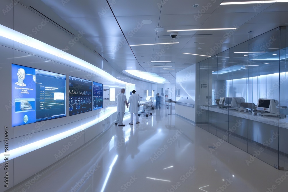 Naklejka premium A large room with a lot of monitors and people