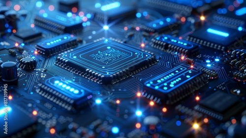 Digital background in blue color. Future-proof digital circuit board.