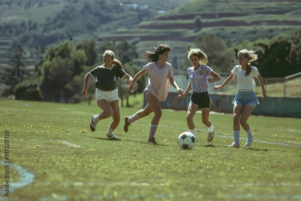Girls Playing Soccer on Field Girls Playing Soccer on Field