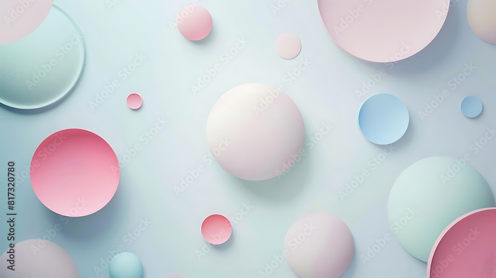 3D rendering of pink and blue pastel-colored balls on a blue background.