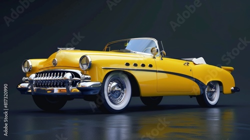A bright yellow vintage convertible car.   © Chingiz