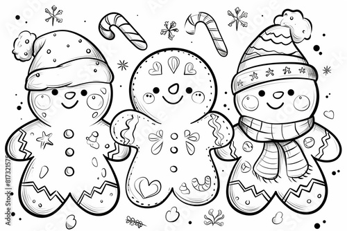 Gingerbread Men and Candy Canes Coloring Page