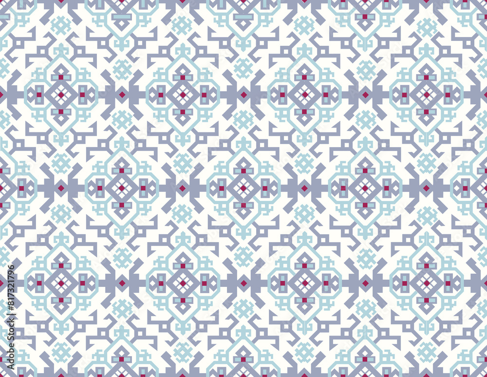 Artistic geometric ornamental seamless pattern. Ornament with floral motif in asian native style. Artistic geometric ornamental seamless pattern. Ornament with floral motif in asian native style.