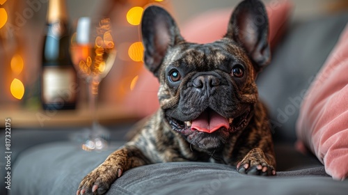 Champagne pouring from a French bulldog on a transparent background photo