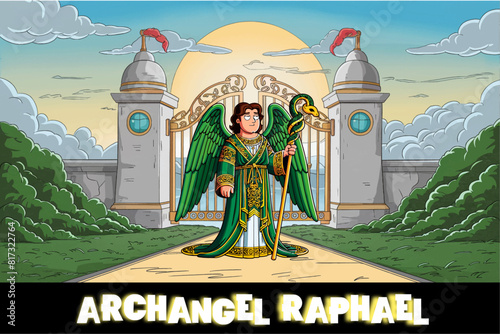 Archangel Raphael Cartoon Character Vector Illustration