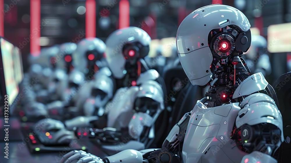 Group of robots working on a project Group of robots working on a project