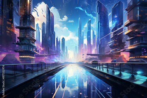 Futuristic City With River Background