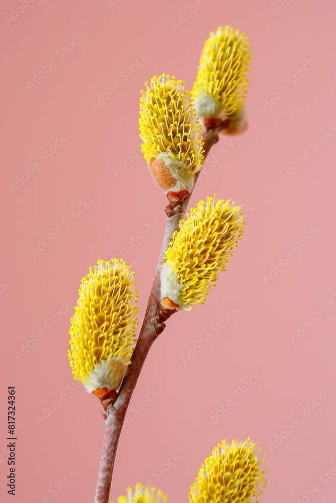 A close up of a branch with yellow flowers on it. AI. A close up of a branch with yellow flowers on it. AI.